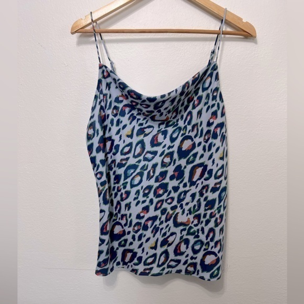 Nine West Blue Tank Top with Multi-Color‎ Leopard Print Adjustable Straps Size L